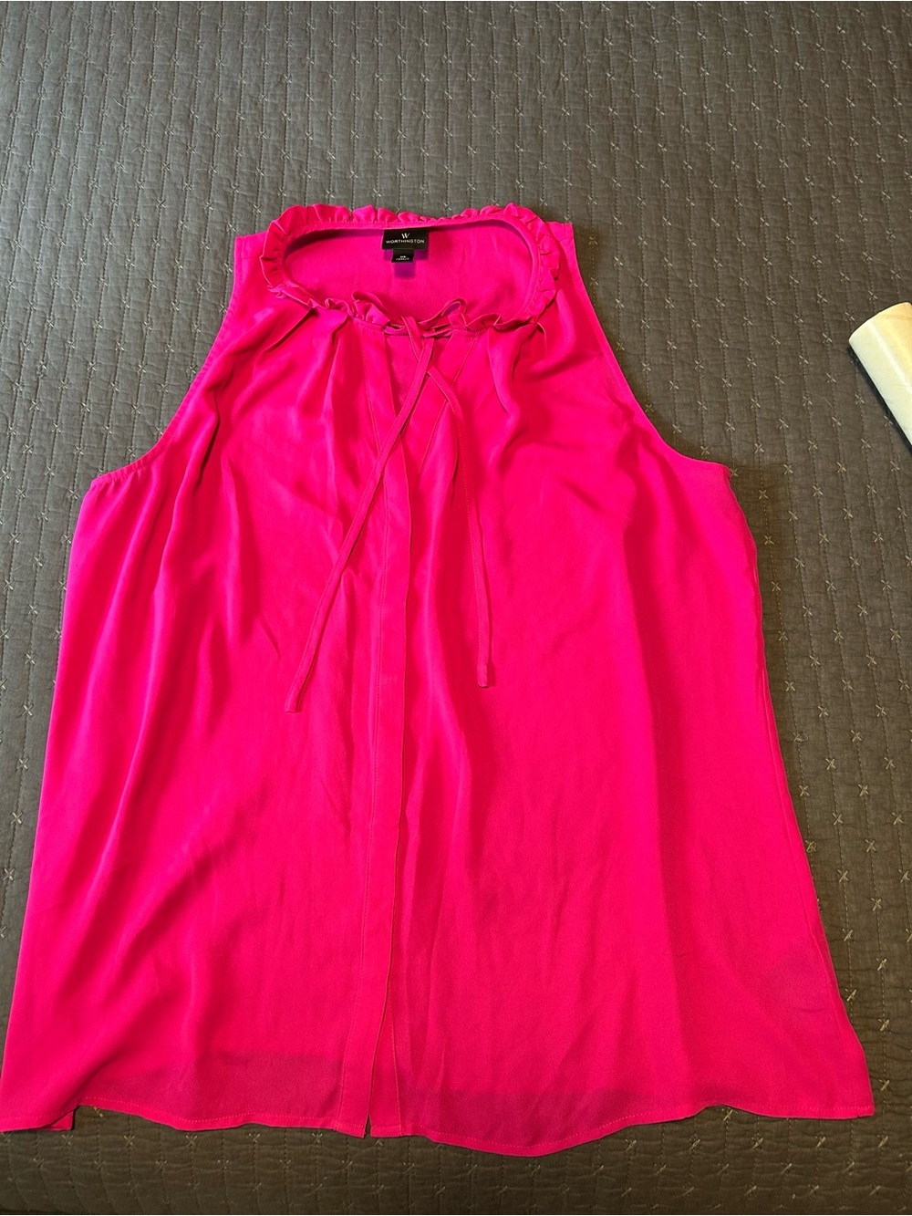 Worthington Ruffle Tie-Neck Sleeveless Blouse - Bright Pink